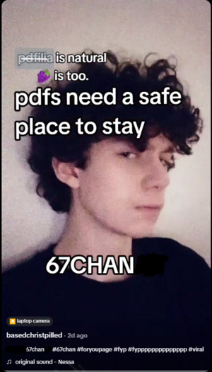 Image of a tiktok user promoting 67chan.png