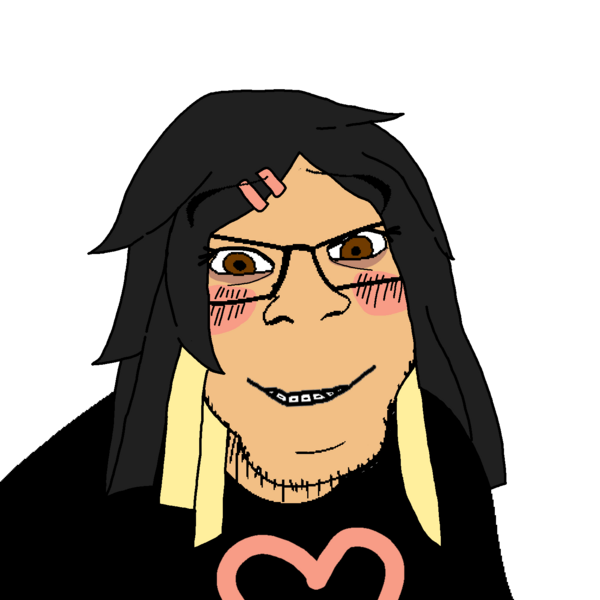 File:SoyBooru.com - 160501 - black hair black shirt blush brown eyes closed mouth eyebrows glasses happy heart long hair looking at you meta namefags nose phaedra (nametroon) smile subvariant wholesome feraljak teeth variant feraljak.png
